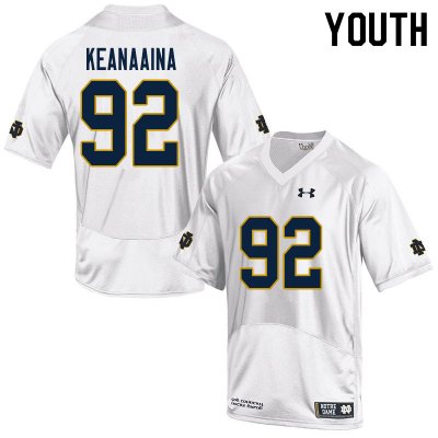 Notre Dame Fighting Irish Youth Aidan Keanaaina #92 White Under Armour Authentic Stitched College NCAA Football Jersey DNN5399DW
